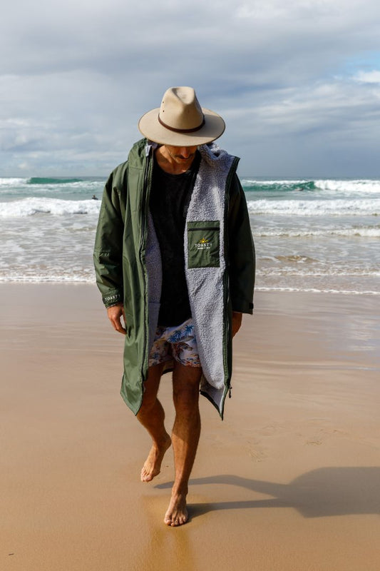 Toasty Khaki weatherproof, cosy and multifunctional jacket for all outdoor activities. Fully lined with thick, soft, moisture wicking fleece that acts as a blanket to keep your core warm and dry even during the coldest winter months.