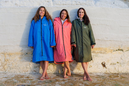 Toasty Ultimate weatherproof jackets change robes in aqua pink and khaki