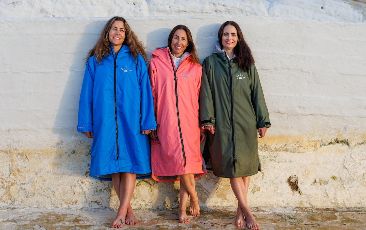 Toasty ultimate weatherproof jackets change robes in aqua pink and khaki