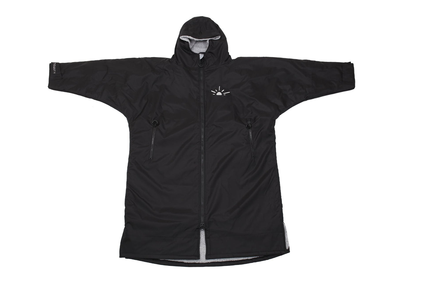 Black full length Toasty ultimate changing jacket / robe  zipped up